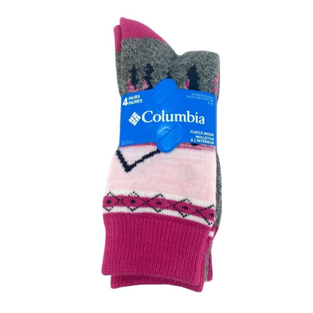 Columbia Women's Fleece Lined Socks: 4 Pairs | Shoe Size 4-10 | Pink  **NEW